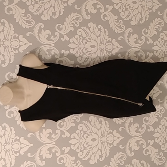 Asymmetrical Black Dress with Zipper Detail - Picture 1 of 4